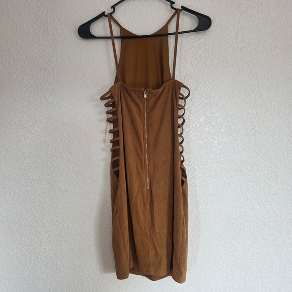 Privy Women's Brown Suede Cutout Lace Up Bodycon Mini Dress Size M - Picture 3 of 9